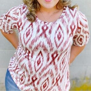 Red and White Patterned Women's Boyfriend Tee